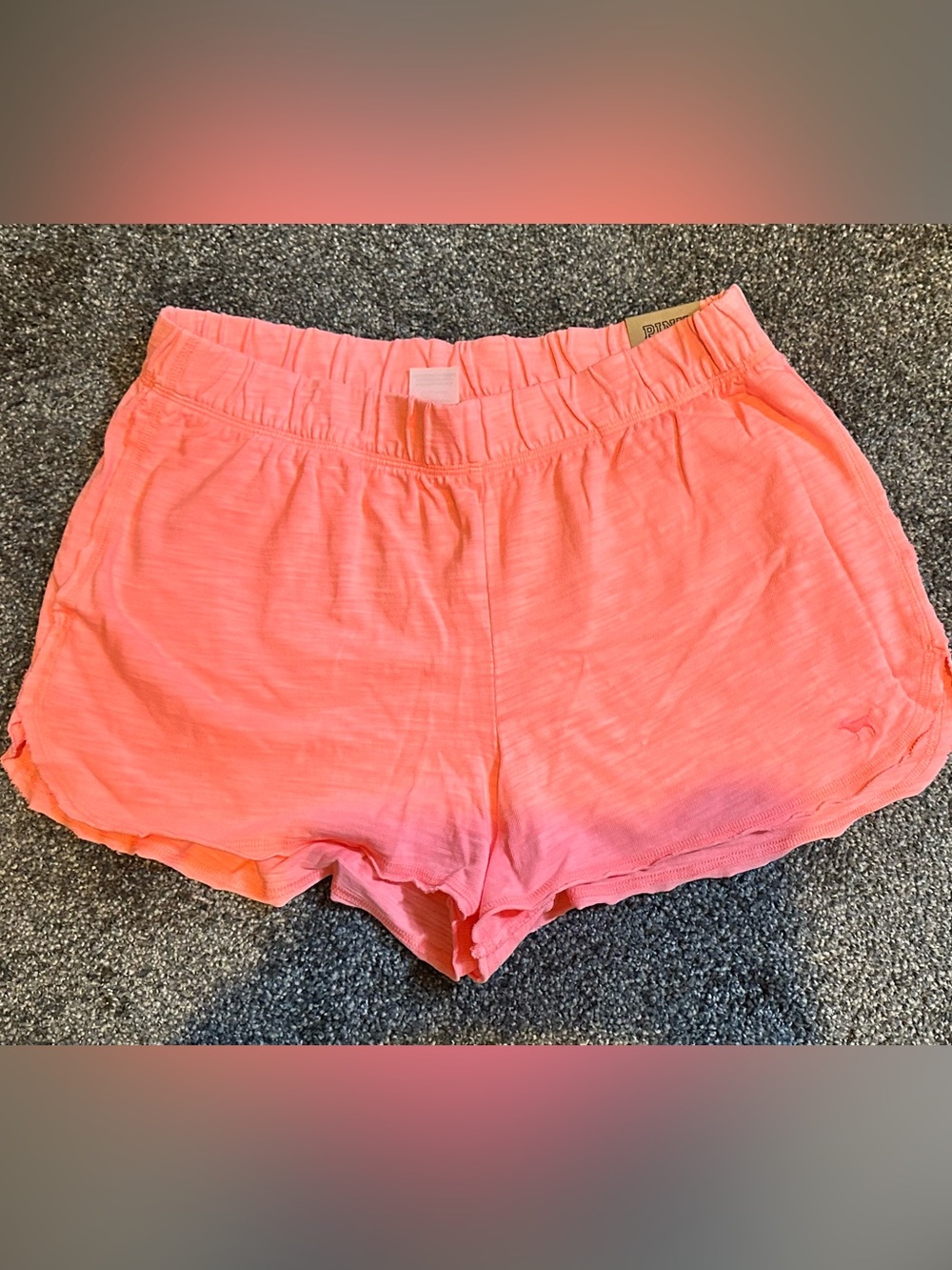 VS PINK coral summer slub curve hem shorts raw cut hem sewn inseam is 2 1/2 in